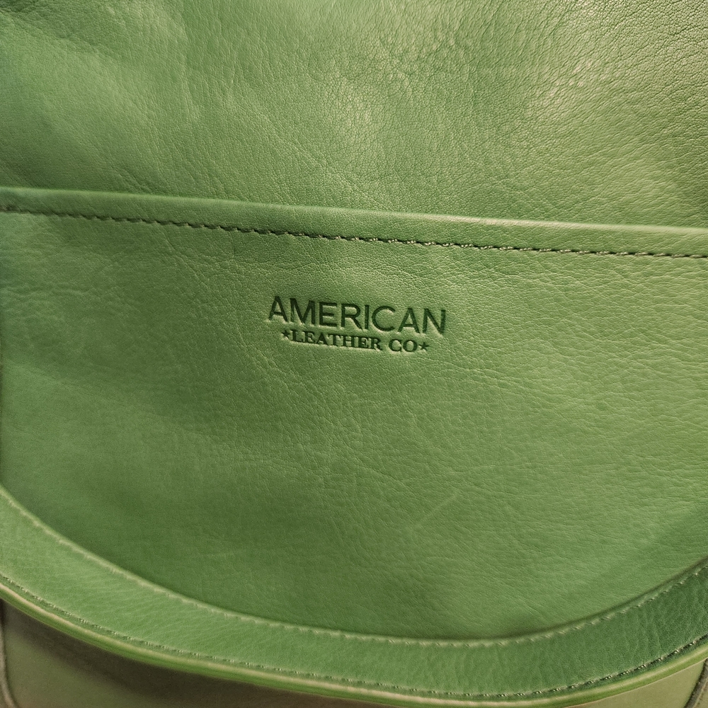 Sage Green Leather Shoulder Bag with American Embossing